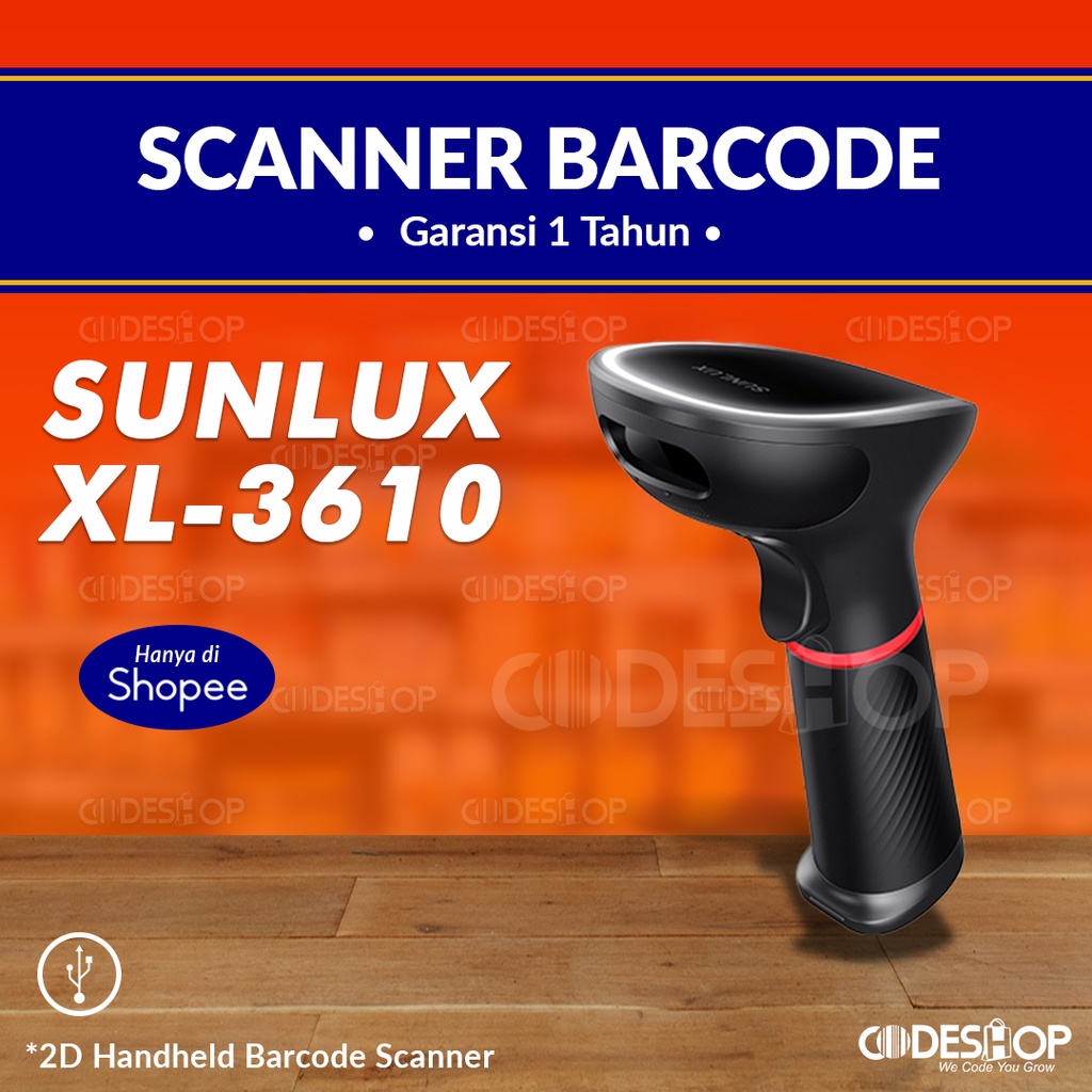 Scanner Barcode Handheld Sunlux XL-3610 Imager Auto Scan 2D USB