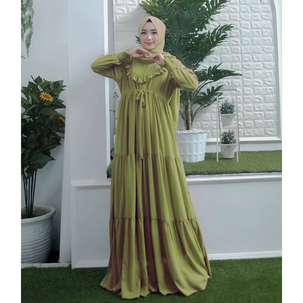 MARIA COLLECTION RD Dress - Gamis Muslim Wanita Remaja Dewasa Busui Style syari Bahan Jersey Lemonskin All Size-lime