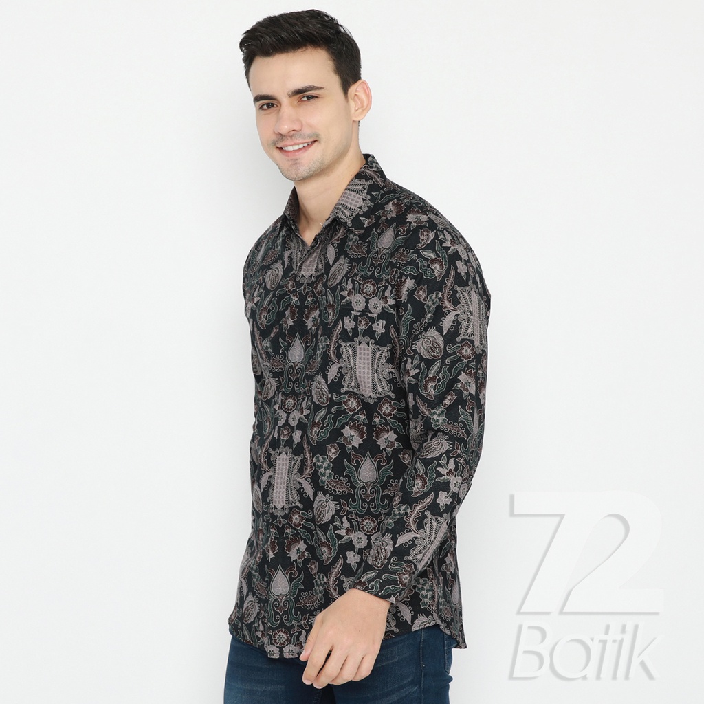 BAJU BATIK COUPLE  Kemeja Rok Lilit Instan Batik Pria Lengan Panjang Slimfit Premium Pintu Aceh Hitam 721282 Cap 72 - Baju Kemeja Atasan Pakaian Batik Couple Cople Pria Cowok Laki Laki Remaja Keluarga Lengan Panjang Modern Slimfit Premium Kekinian