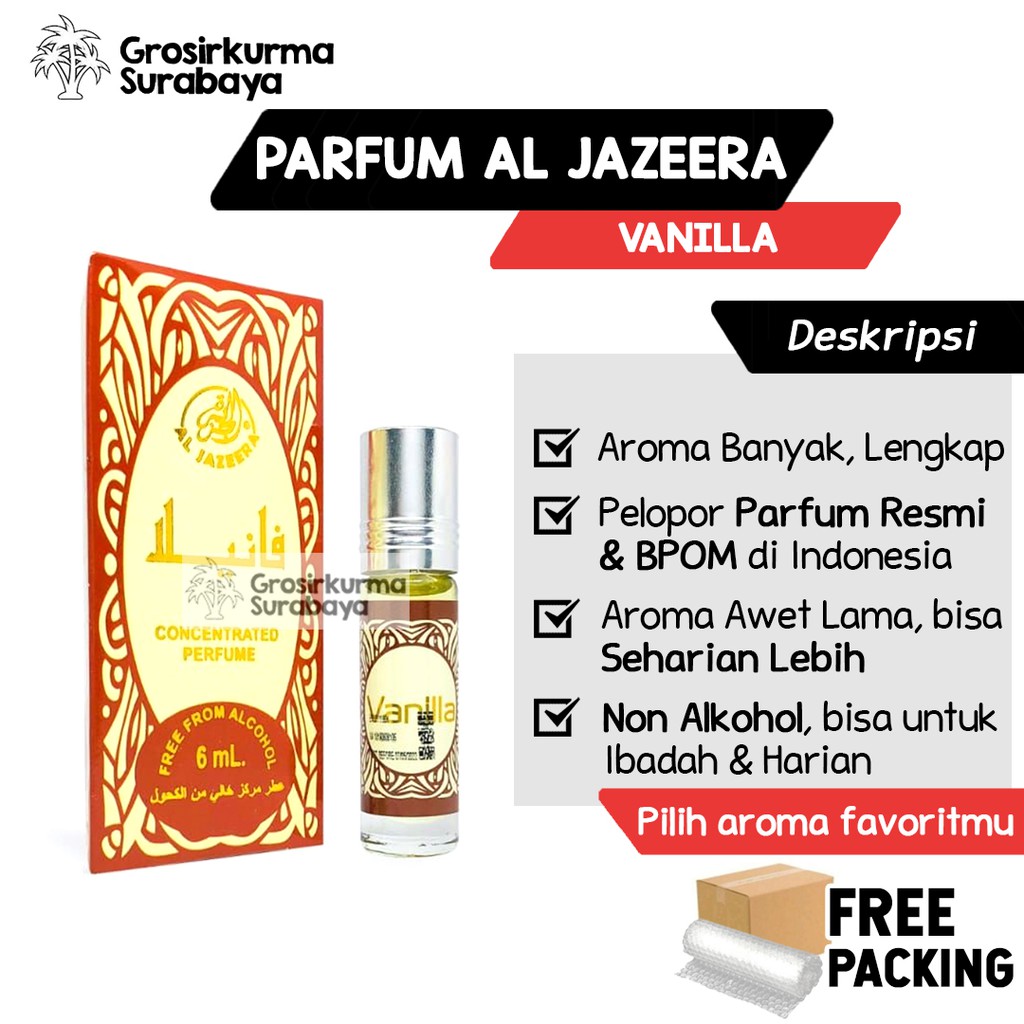 Parfum Al Jazeera VANILLA Aroma Cokelat BPOM Non Alkohol 6ml Minyak Wangi Unisex Aroma Choco Musk