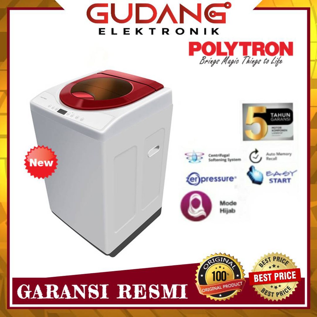 MESIN CUCI 1 TABUNG POLYTRON PAW 90517 TOP LOAD 9KG OTOMATIS PAW90517 HIJAB MODE