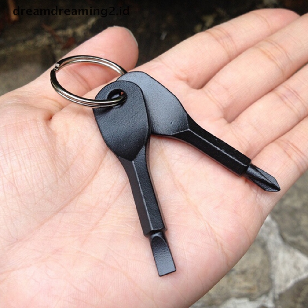 (LIKE) Set 2pcs Gantungan Kunci Obeng Saku Bahan Stainless Steel Untuk Outdoor