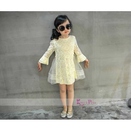 Koreapink Creamy and Pink Rose Dress Anak Perempuan Impor