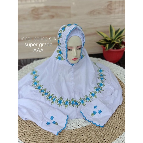 Mukena Dewasa Terusan Polino Silk Super Inner Bordir Kudusan