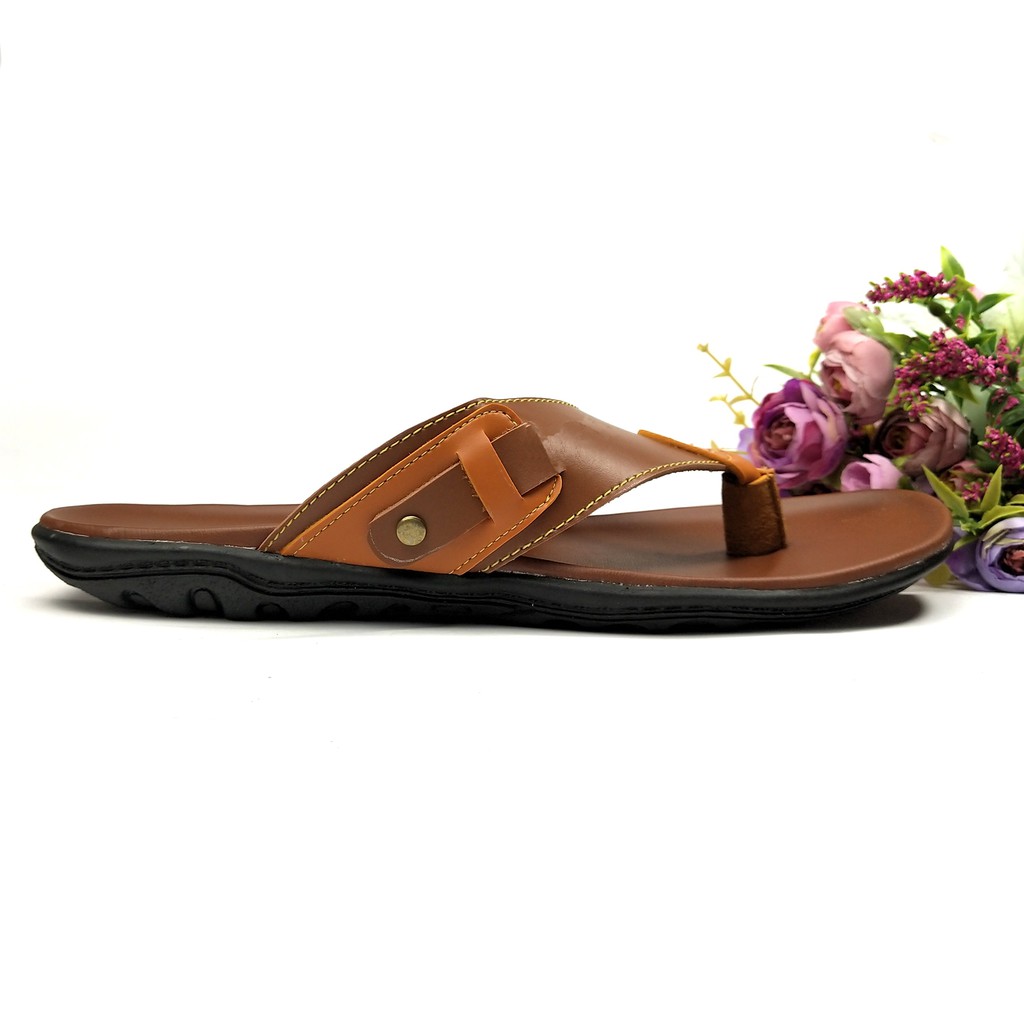 HQo Sandal Pria Terbaru / Sandal Pria Murah / Sandal Kulit Pria / FJ03 Mocca