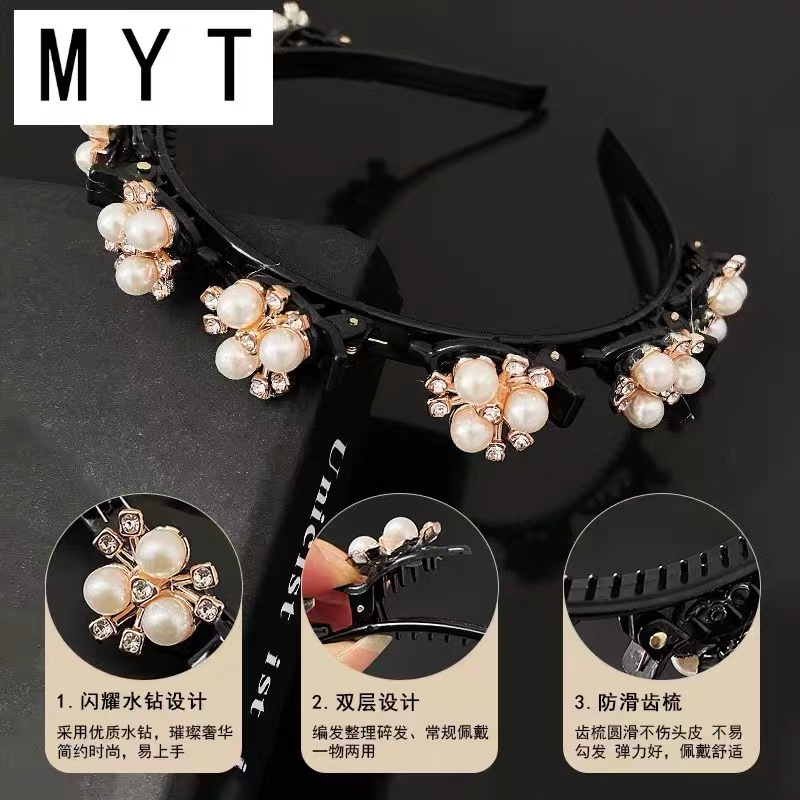 Bando kepang korea jepit rambut multi layer aklirik plastik elastis polos manik berlian jepitan unik