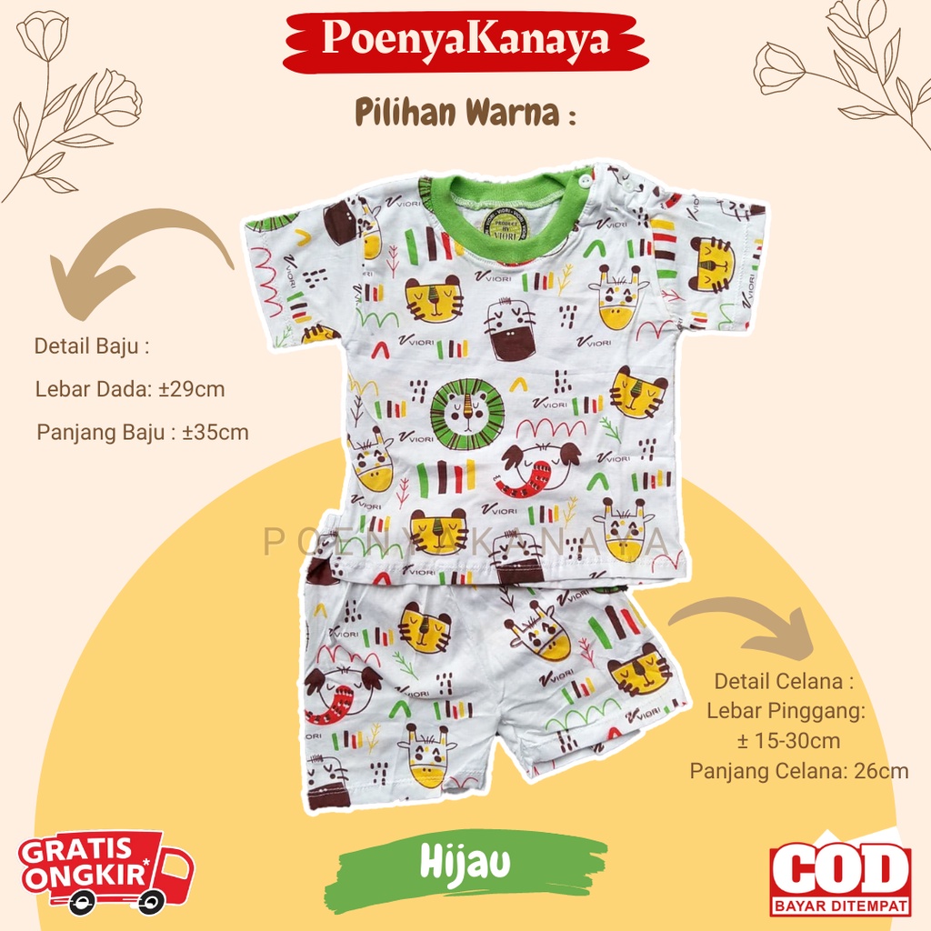 Setelan Baju Bayi Piyama Pendek LION PRINT PUTIH Viori Size 6-18 Bulan STL120