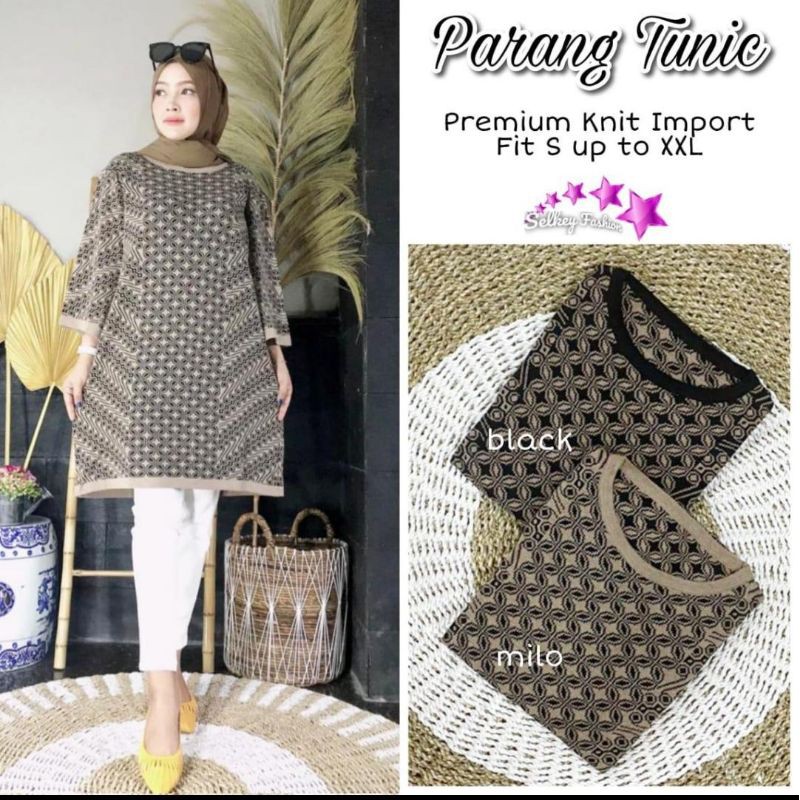 Baju atasan tunik rajut motif batik wanita