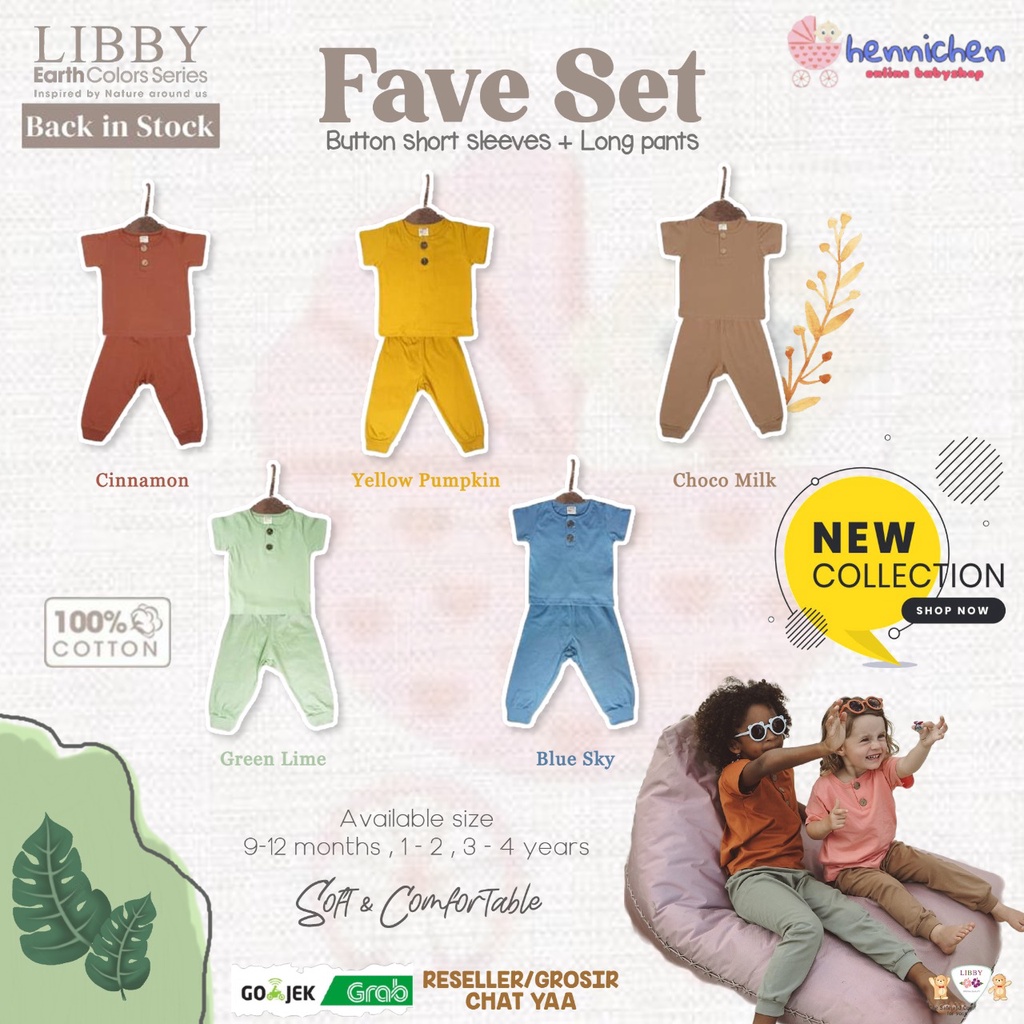LIBBY FAVE SERIES Earth Color Setelan Oblong Baju Pendek Celana Panjang Baju Bayi Pakaian anak 9 Bulan - 4 Tahun