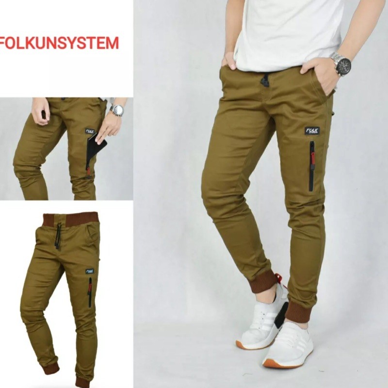 Celana chino joger cargo zipper terbaru