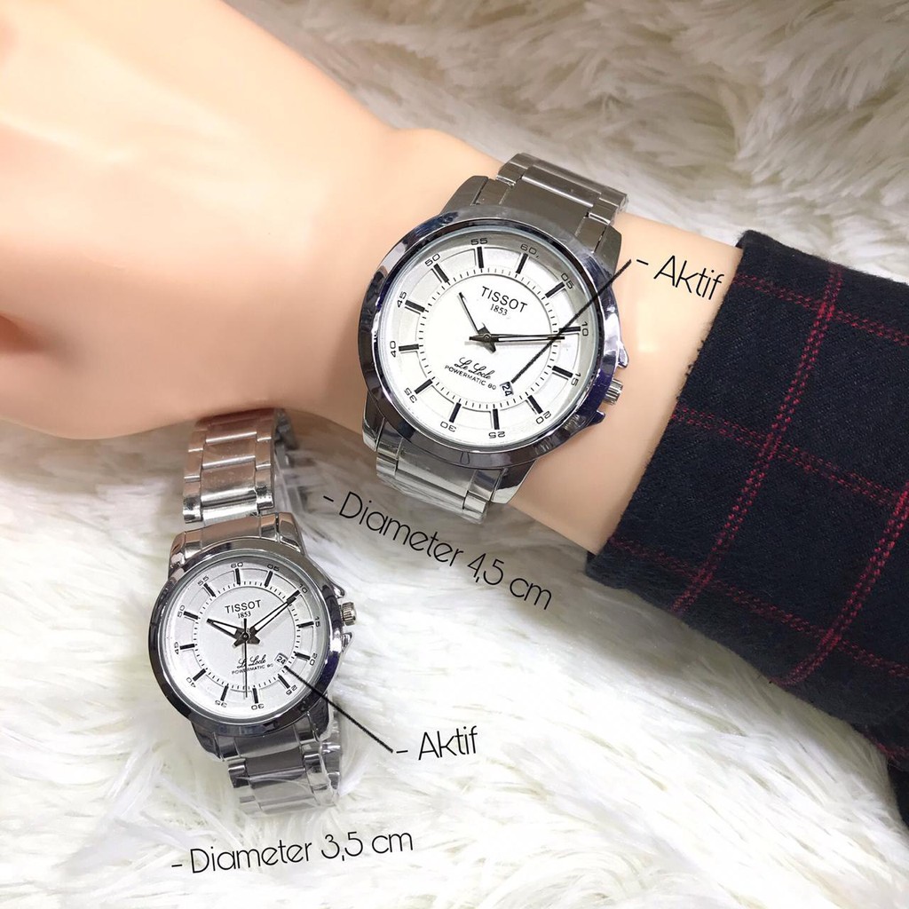 Jam tangan Couple wanita pria rantai silver tanggal aktif stainless steel grosir termurah TS001