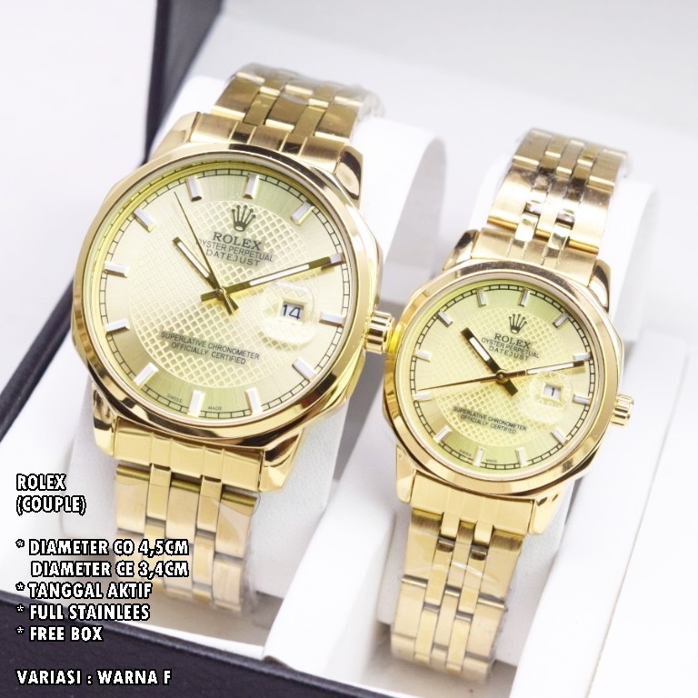 JAM TANGAN COUPLE FASHION RANTAI BODY BULAT TANGGAL AKTIF