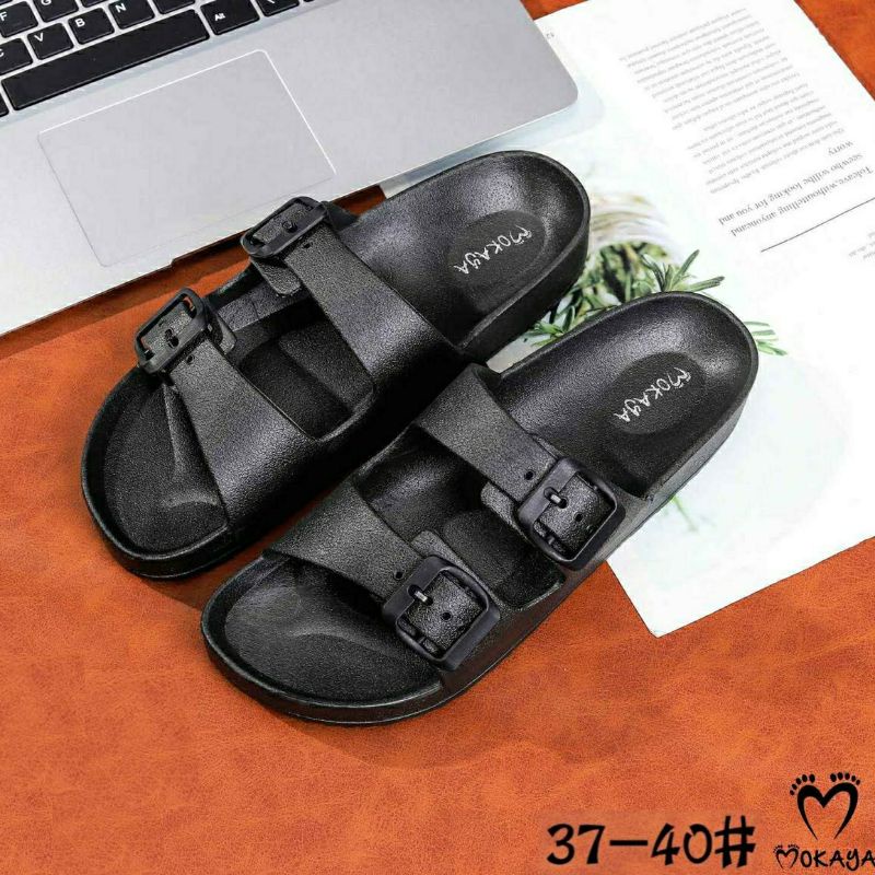 B-2177 Sandal Mokaya Wanita Slop Birken Gesper Karet Jelly 2177 Sendal Selop Slide Import Novaya Cewek Perempuan Impor Ban Dua Silang 2 Cantik GSPR2172 Murah 2172 Kekinian B-2172 Elastic Elastis Empuk Elegan Kekinian Viral