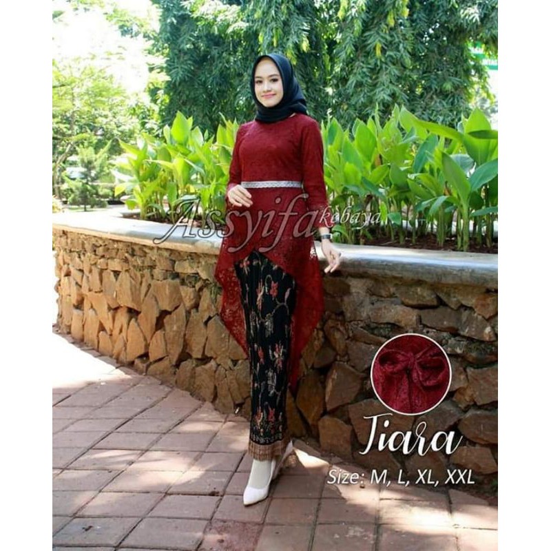 IndahKebaya | SET KEBAYA BROKAT TIARA / TUNIK BROKAT MUSLIMAH KEKINIAN / ROK PLISKET BATIK JUMBO