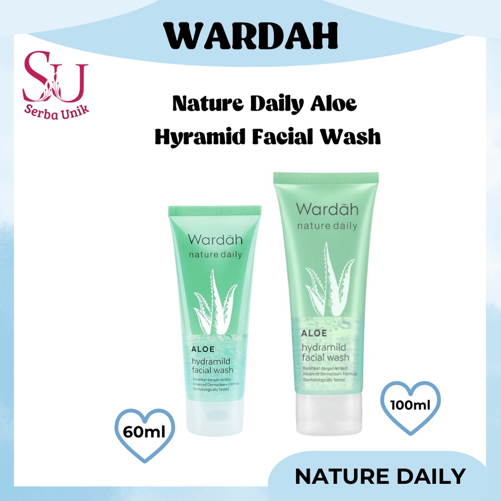 Wardah Nature Daily Aloe Hydramild Facial Wash 60ml &amp; 100ml | Gel Pembersih Wajah