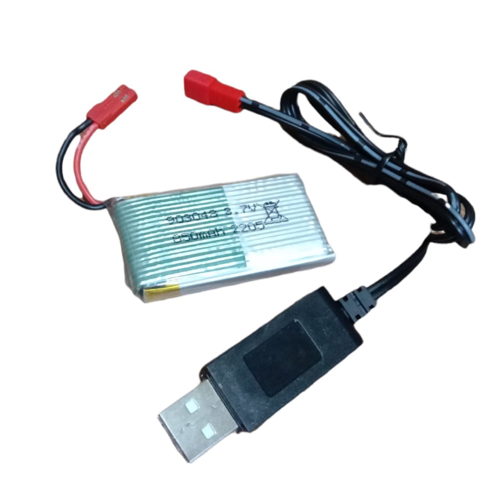 Paket Kabel USB + Baterai Mainan Anak DRONE LIPO 850mAh 3.7V KONEKTOR JST PLUG MERAH