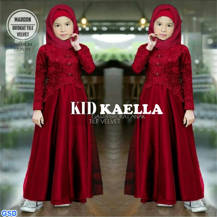 Maxi Dress Brokat Anak Gamis Muslim Anak Perempuan Maxi Kaella Kids Maroon 8 9 Tahun Shopee Indonesia