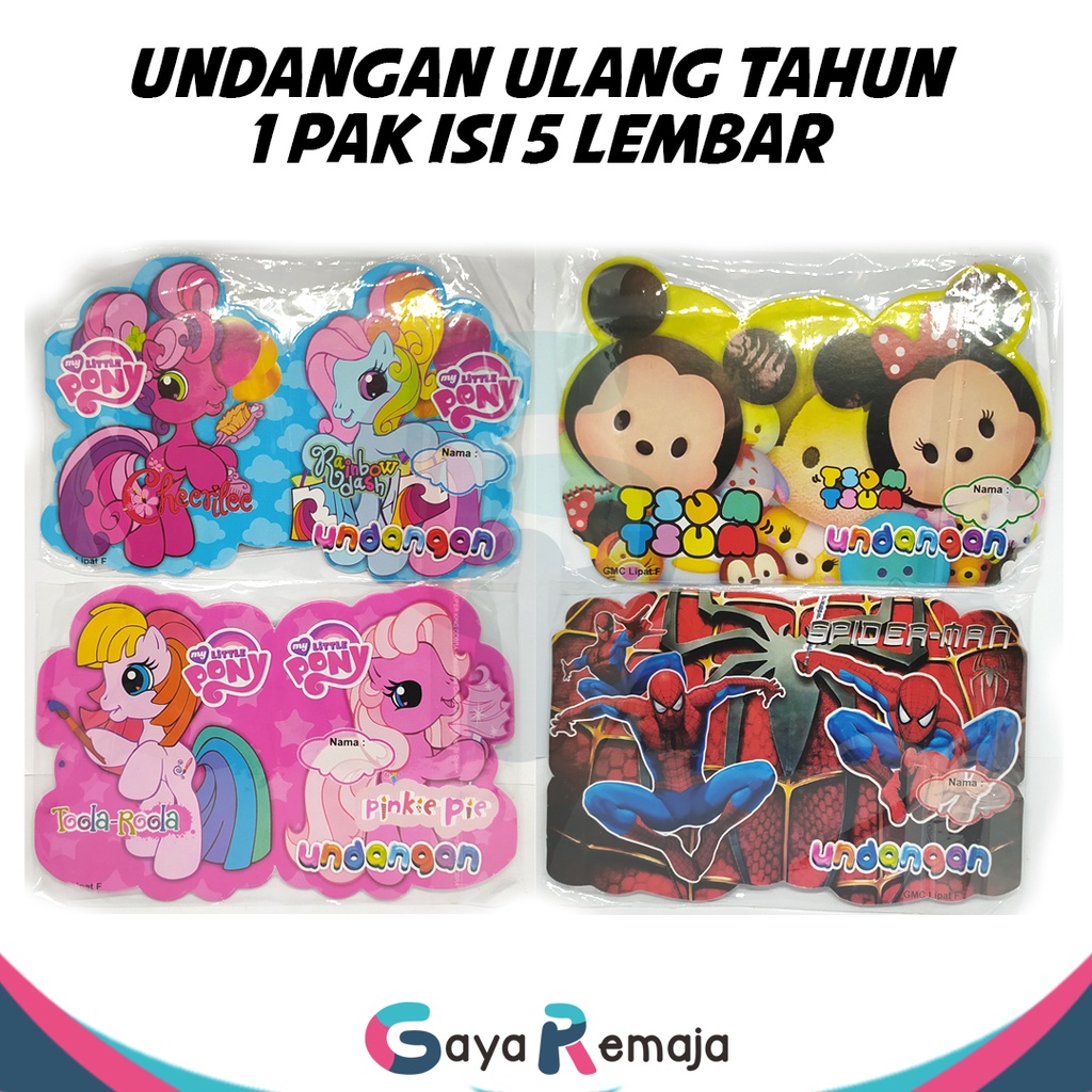 Jual Undangan Ulang Tahun Anak / Undangan Bentuk Murah 1 Pak Indonesia
