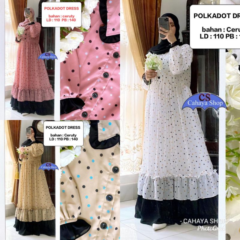 GAMIS SYAR'I MOTIF JUMBO BIGSIZE CERUTY BABYDOLL LD 110/POLKADOT TIFANY DRESS FASHION HQ