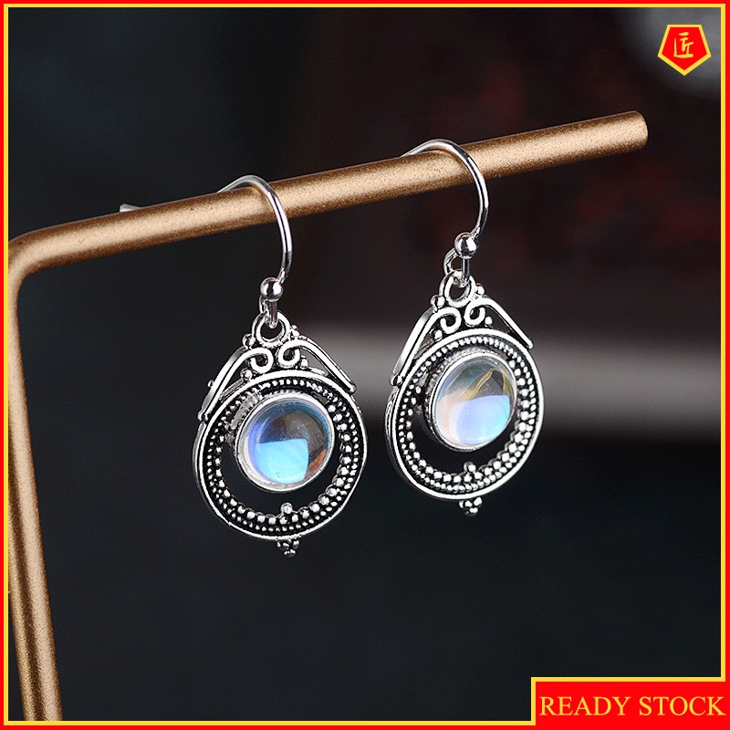 [Ready Stock]Women's Retro Moonstone Earrings Graceful Personality