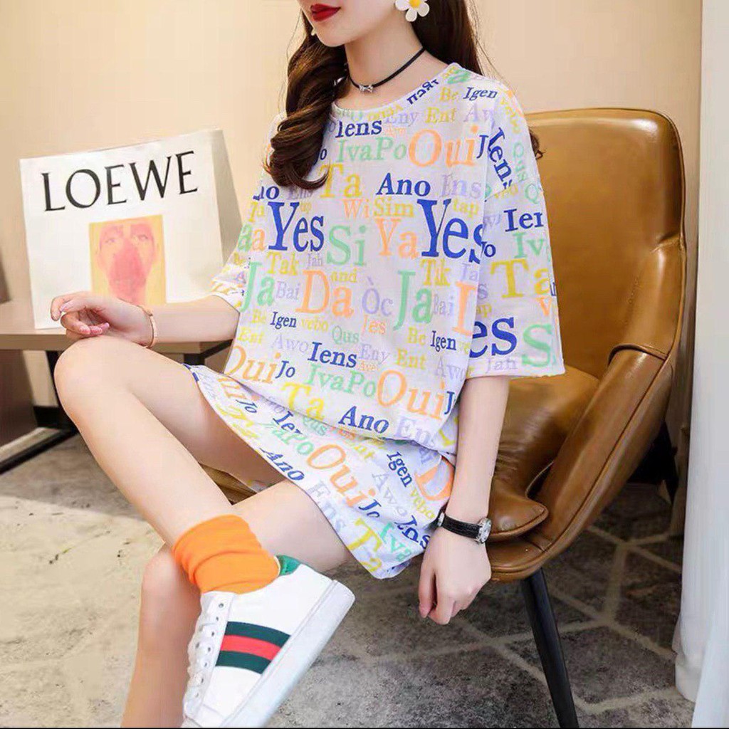 Oversize Tee Tshirt Model Longgar Untuk Wanita Motif Tulisan YES