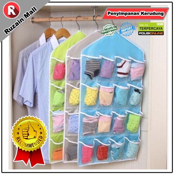 Ruzain Mall | Tempat Penyimpanan Kerudung | Gantung Pouch Hanging Organizer 16 Sekat | Korean Pouch