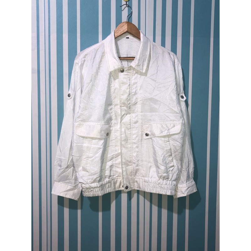Jaket Vintage Putih Parasut Harrington olahraga running sepeda Preloved Thrift Second
