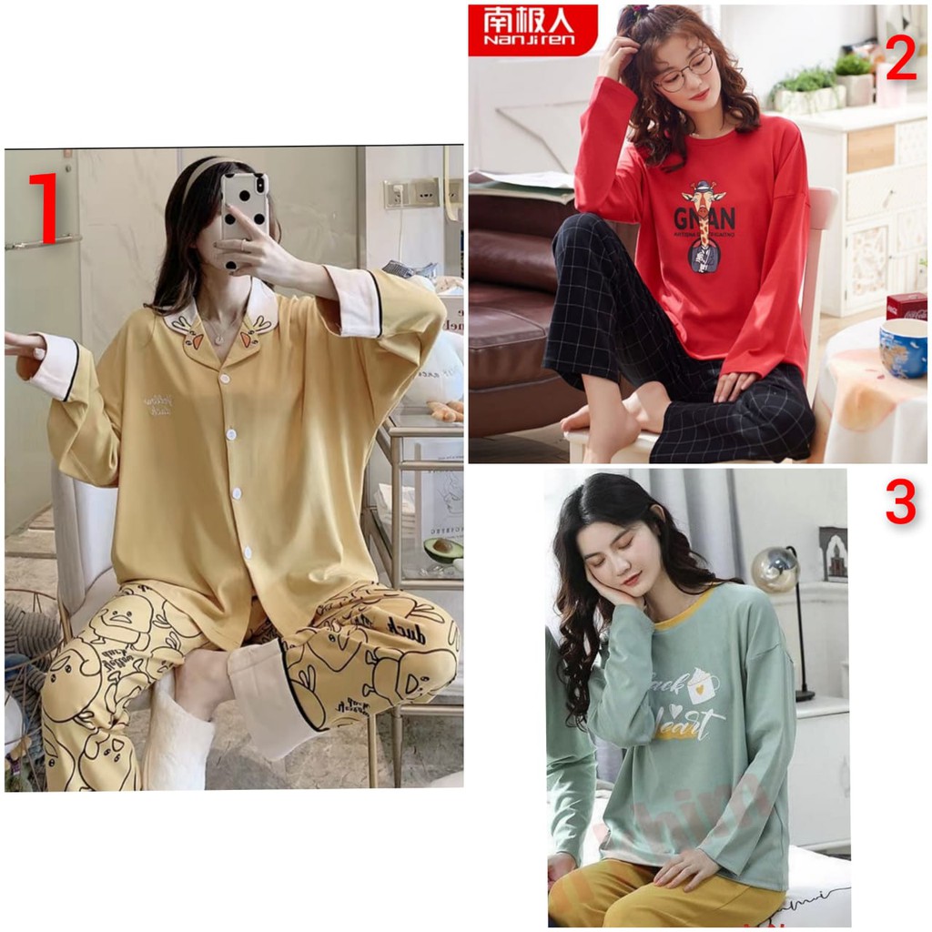 Baju tidur piyama lengan panjang celana panjang bahan kaos import PPkaos068