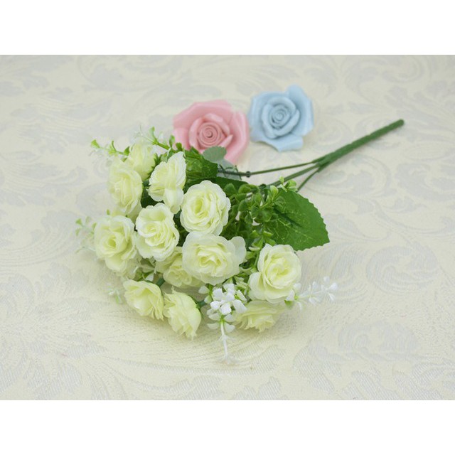 COD BUNGA MAWAR  BUNGA TANGKAI PLASTIK BUNGA ARTIFISIAL BUNGA PAJANGAN IMITASI BUNGA HIASAN BT9007-PUTIH