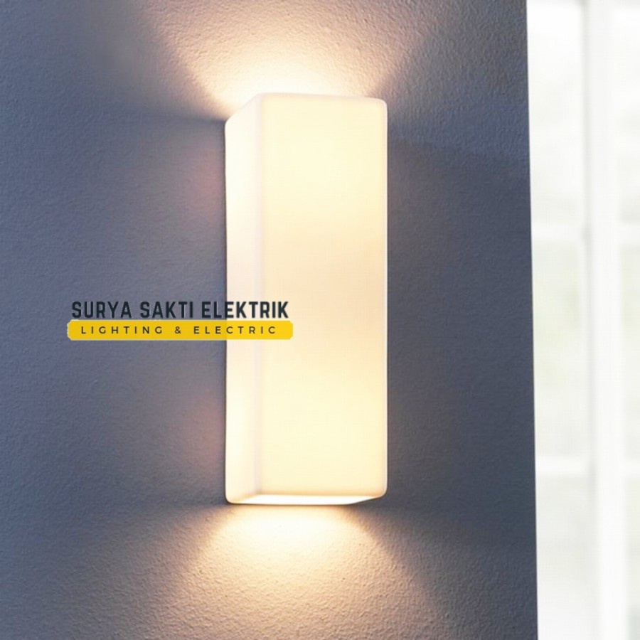LAMPU DINDING MINIMALIS KACA PUTIH KOTAK INDOOR RUANG TAMU KAMAR