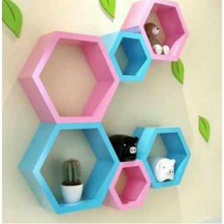 PROMO RAK HEXAGONAL SET 3 HIASAN DINDING KAYU RAK SUDUT KAYU HEKSAGONAL DEKORASI RUMAH CAFE KANTOR