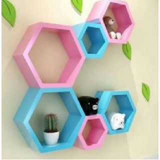 PROMO RAK HEXAGONAL SET 6 HIASAN DINDING KAYU RAK SUDUT KAYU HEKSAGONAL