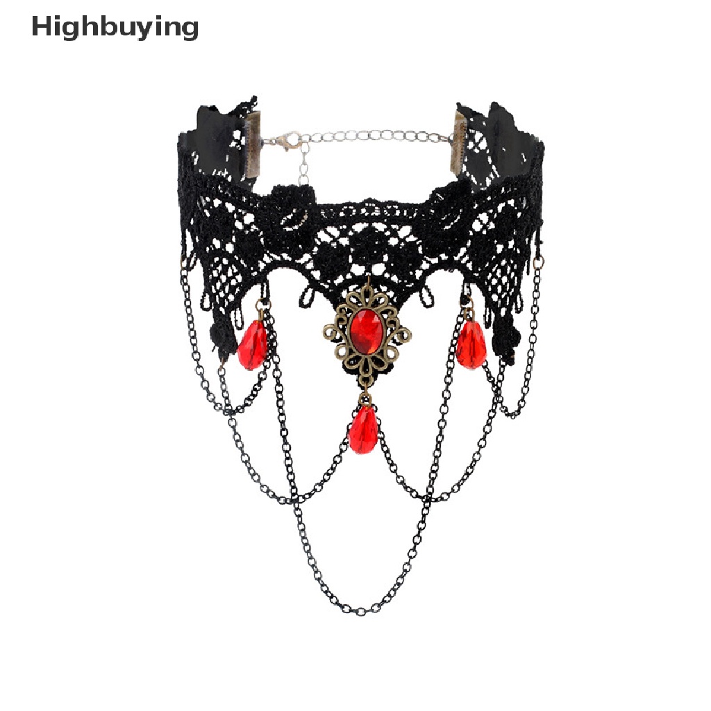 Hbid Kalung Choker Lace Sexy Aksen Rumbai Rantai Gaya Gothic Vintage Steampunk Untuk Wanita