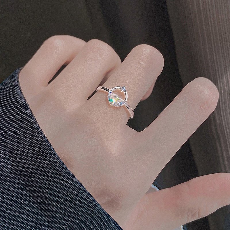 Cincin Model Terbuka Bahan Sterling Silver 925 Hias Kristalzircon Gaya Korea Adjustable Untuk Wanita