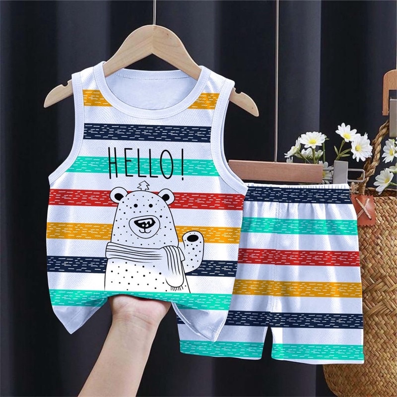 stelan anak kaos singlet hello beruang