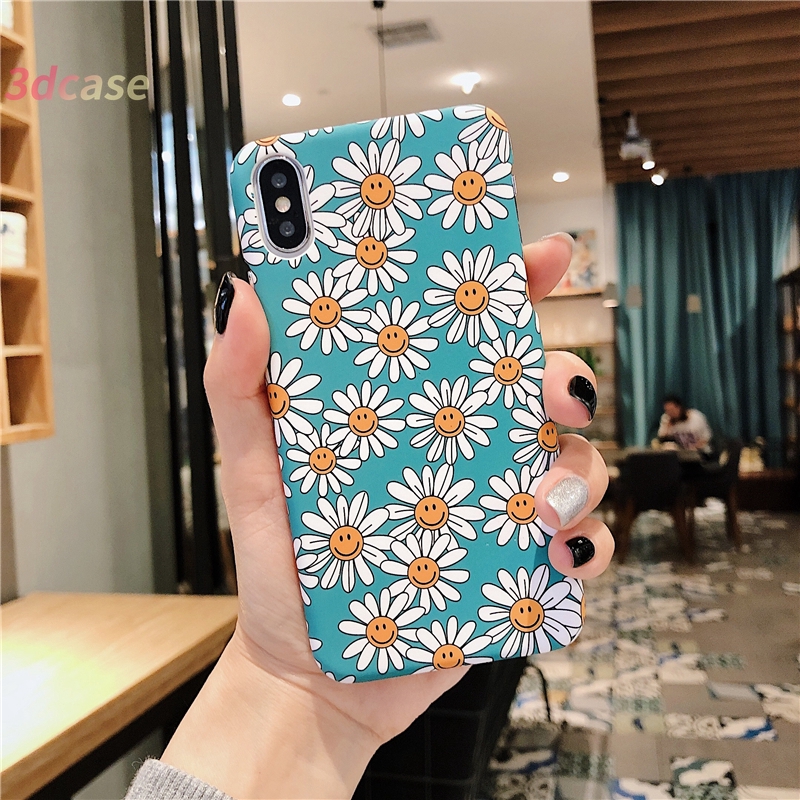 Case Compatible For iPhone 7 Plus 6SPlus 6 6S 7 8 Plus X SE 2020  Hard Case Motif Bunga Daisy Lucu Warna Hitam