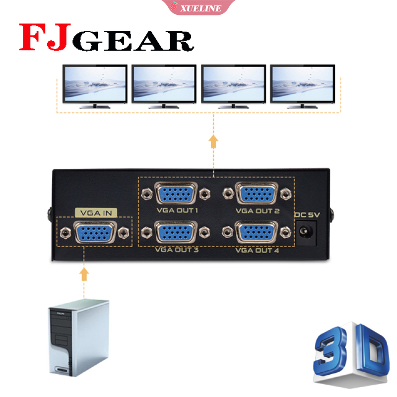 Splitter Port Vga 1 Input 4 Output 2 / 3 / 4 Port 200mhz Tahan Lama