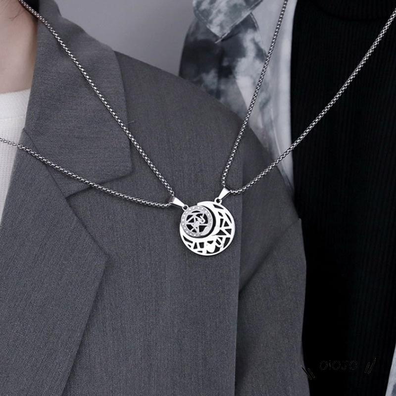 Korea Sun Moon Bentuk Pasangan Kalung Ulang Tahun Perhiasan Liontin Kalung Untuk Wanita Pria Fashion Aksesoris - ol