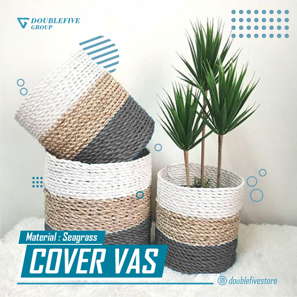 Keranjang Anyaman isi 3. Cover Pot, Keranjang Seagrass, Hiasan Anyam (size 20,17,15) / COVER POT