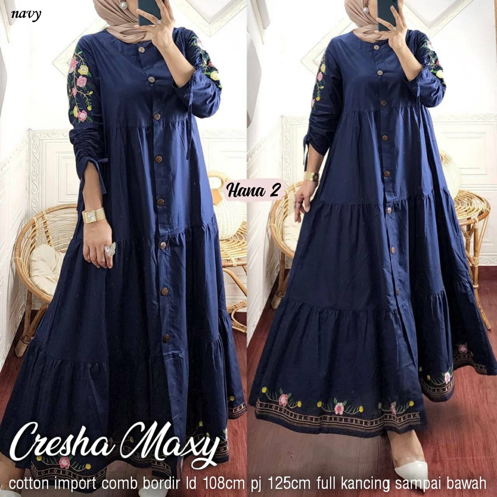 CRESHA MAXY DRESS GAMIS BORDIR COTTON ORI HANA