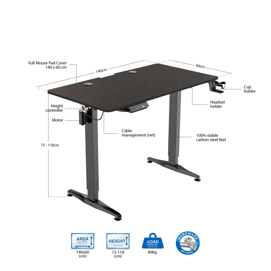 Gaming Desk OXIMUS ZT140 | Meja Electric Adjustable Komputer Computer