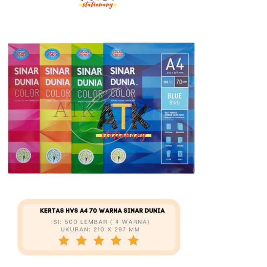 

۝ Kertas fotocopy HVS A4 Warna 70 Gram Sinar dunia atk - Merah Muda ➽