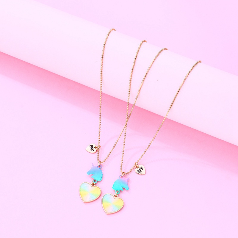 2pcs / Set Kalung Rantai Dengan Liontin Unicorn Warna-Warni Untuk Anak