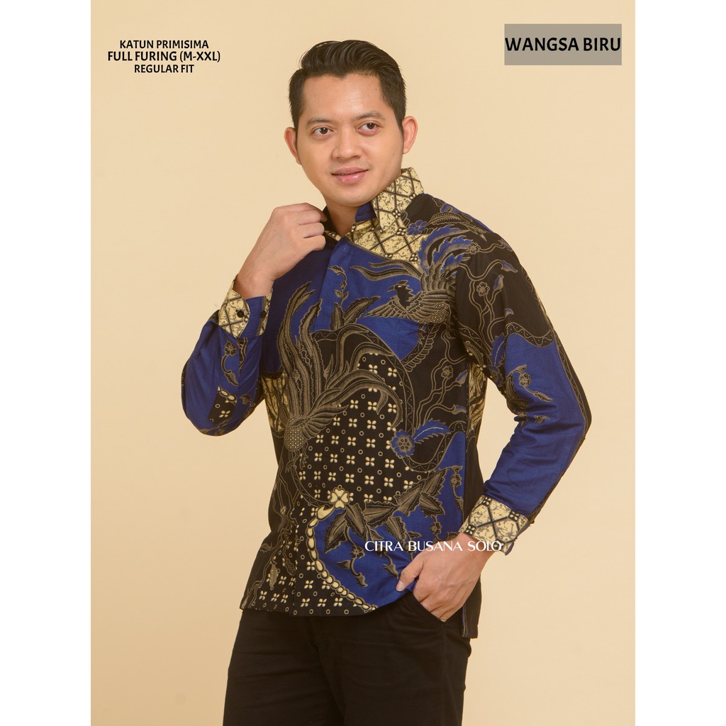 WANGSA BIRU Kemeja Batik Pria Lengan Panjang Full Furing Katun Primisima