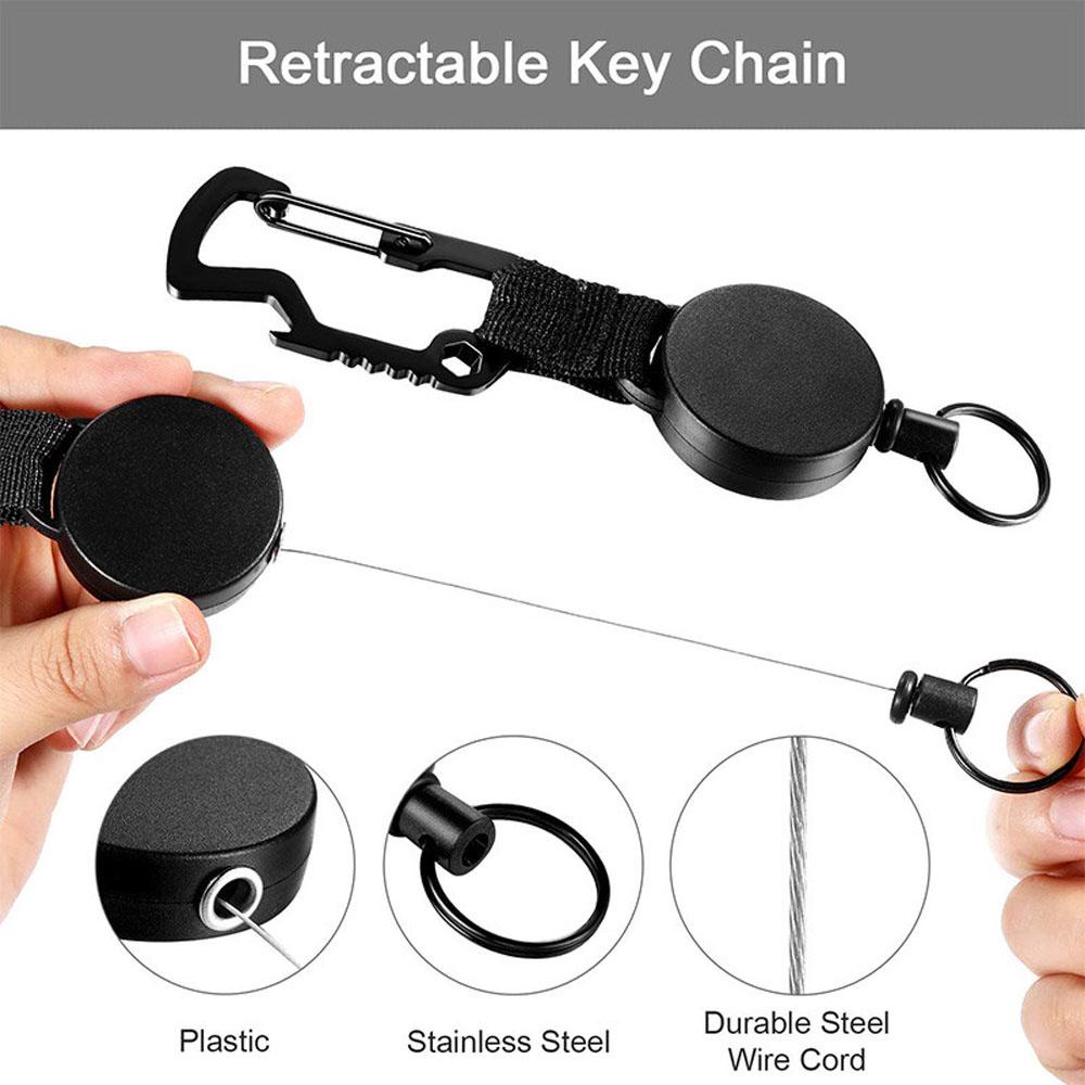 Rebuy Badge Reel ID Lanyard Recoil Belt Ditarik Perlengkapan Kantor Carabiner Pembuka Gantungan Kunci Klip