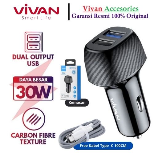 VIVAN CC02Q Car Charger 2 Ports USB-A USB C 20W 3A QC3.0 PD Cas Mobil