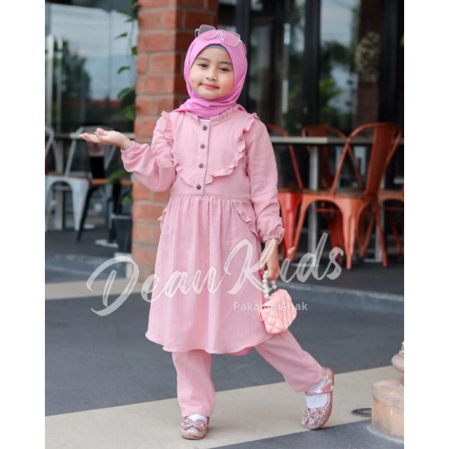 Zahira One Set Setelan Anak Perempuan Muslim 7-8 th Bahan Katun Rayon Premium Pakaian Muslim Anak Ce