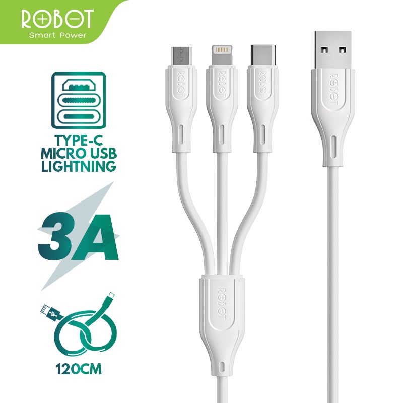 KABEL DATA 3in1 ROBOT RDY120 Quick Charging Type-C / Micro Lightning Data Cable Original - Garansi R