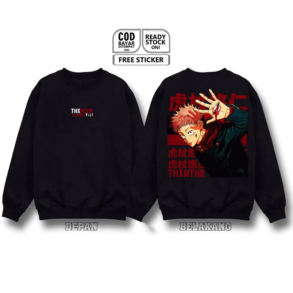 SWEATER CREWNECK YUJI ITADORI JUJUTSU KAISEN WASUKE ANIME MANGA BAJU JEPANG SATORU GOJO SHOKO SIGN