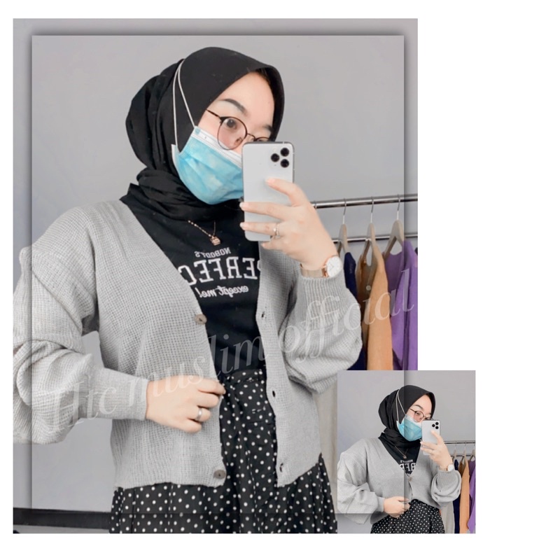 Cardigan Rajut BALONE Kancing Batok Wanita Knit Wear Muslimah-Silver